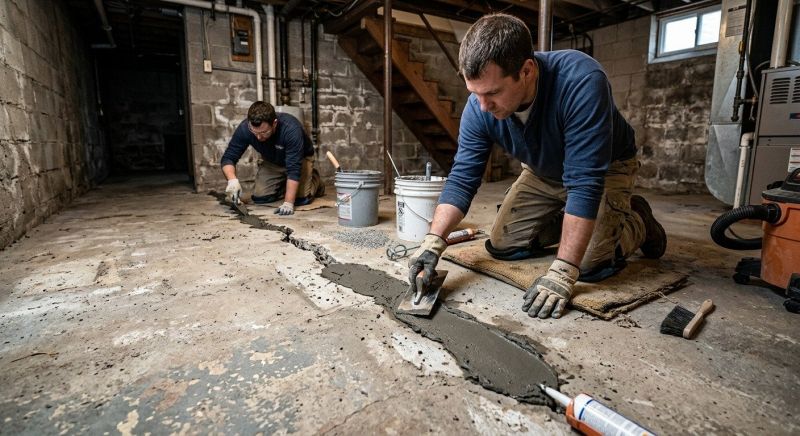 Cracked Basement Floor Repair in Hamden, CT