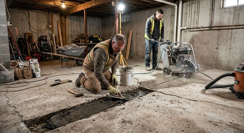 Cracked Basement Floor Repair in Hamden, CT